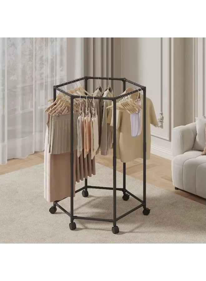 هابي هوم شماعة ملابس دوارة بعجلات 360° – رف ملابس محمول قائم بذاته بهيكل معدني متين 16 ملم بتصميم سداسي – تنظيم فعال وسهل الوصول لجميع الملابس في غرف النوم، الخزائن، والمنازل – تخزين متعدد الاستخدامات للمحلات والمنزل 120*36*75سم - Image 2